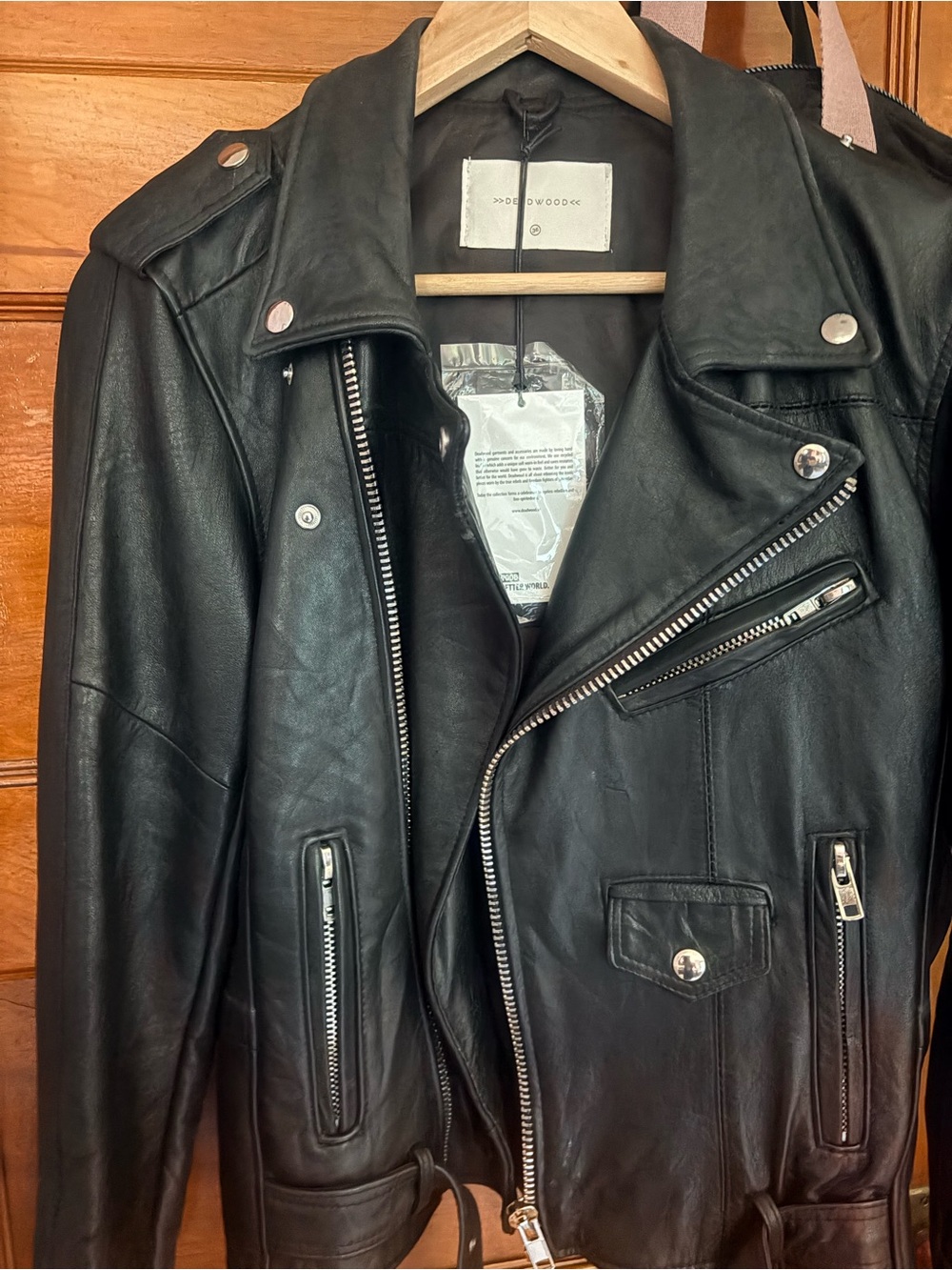 NWOT! Women's DEADWOOD Classic Leather Biker Jacket sz 36 - Picture 2 of 6